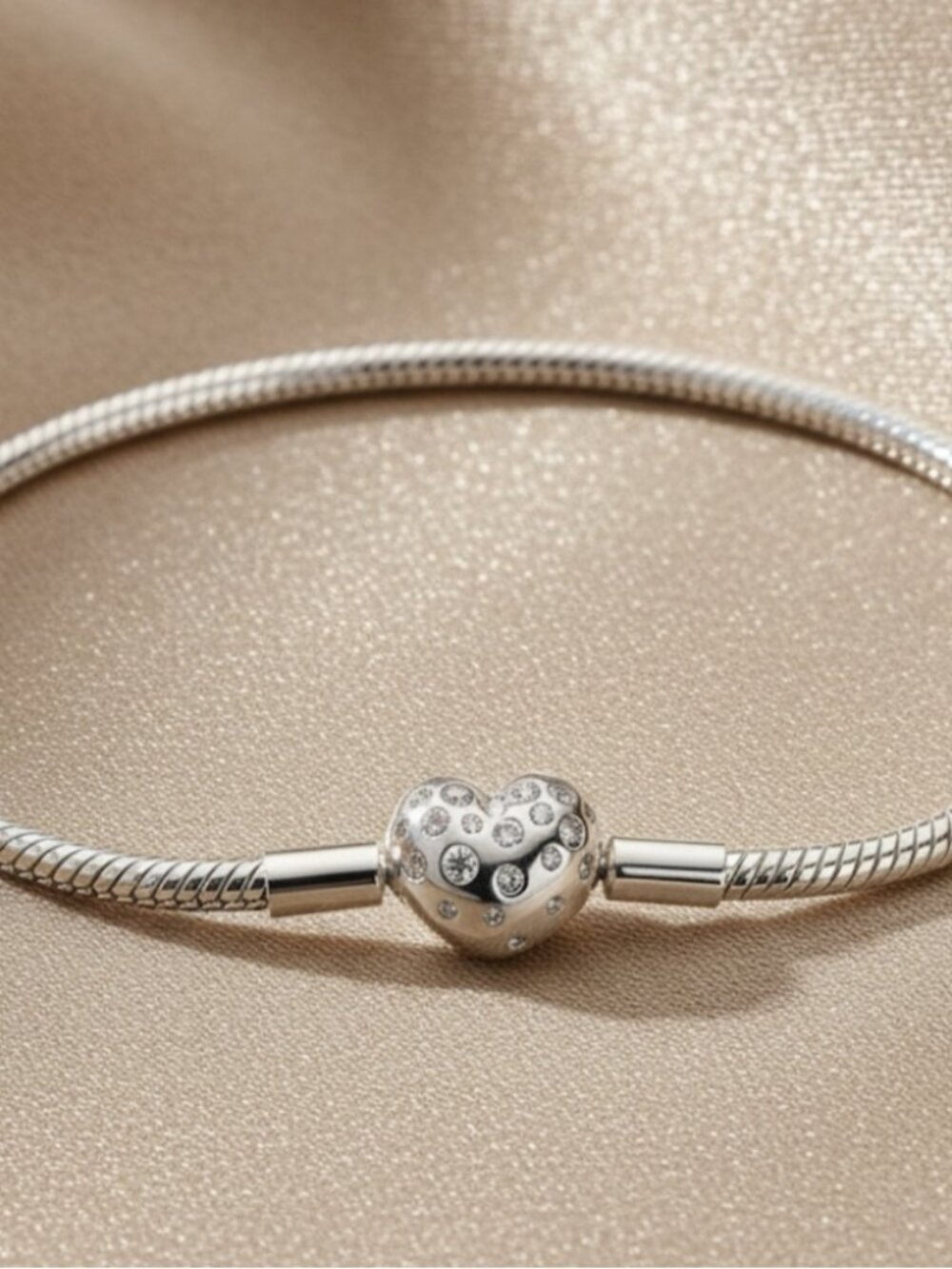 Pandora Style 925 Sterling Silver Heart Bracelet With Sparkling Cz Crystals